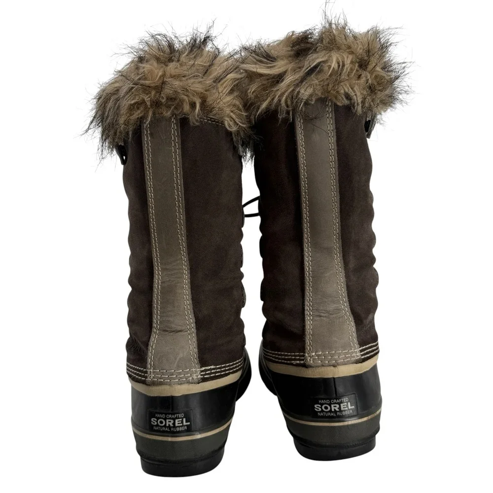 Sorel Joan of Arctic Tall Winter Boots Women 8 39 Waterproof Faux Fur Snow Gray